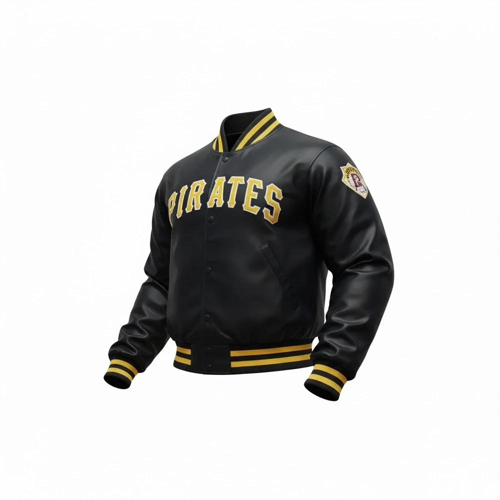 Vtg Pittsburgh Pirates Authentic Diamond Satin Black and Yellow Varsity Jacket - Picture 5 of 17